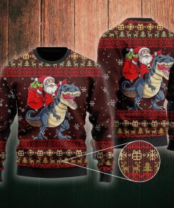 Santa Riding Dinosaur T Rex Ugly Christmas Sweatshirt, Sweater
