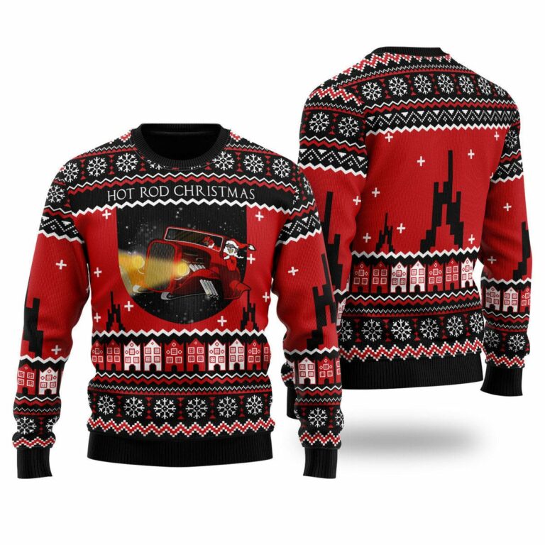 Santa Riding Hot Rod Christmas Ugly Sweatshirt, Sweater