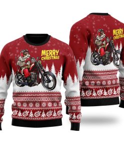 santa riding motorbike to holiday christmas ugly sweatshirt sweater 1 gwimig