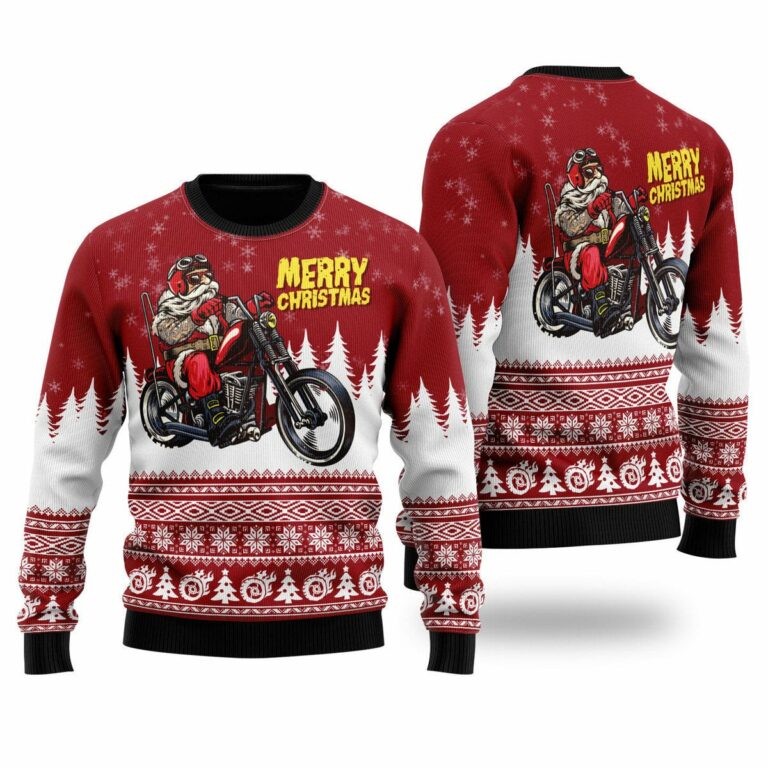 Santa Riding Motorbike To Holiday Christmas Ugly Sweatshirt, Sweater