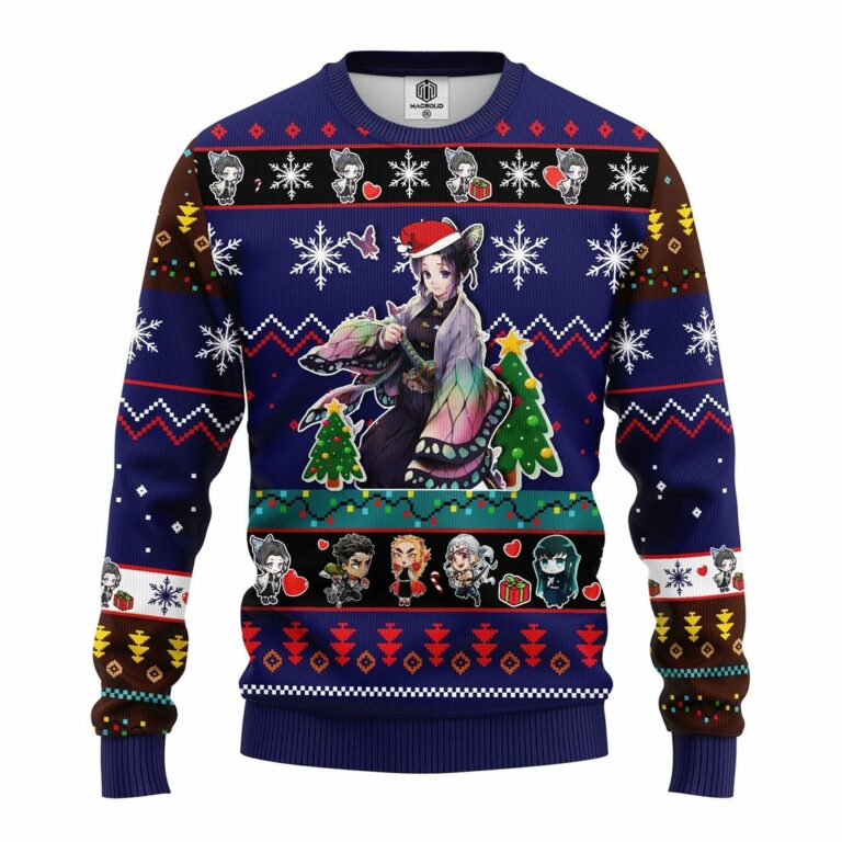 Shinobu Kocho Demon Slayer Anime Ugly Christmas Sweater Blue
