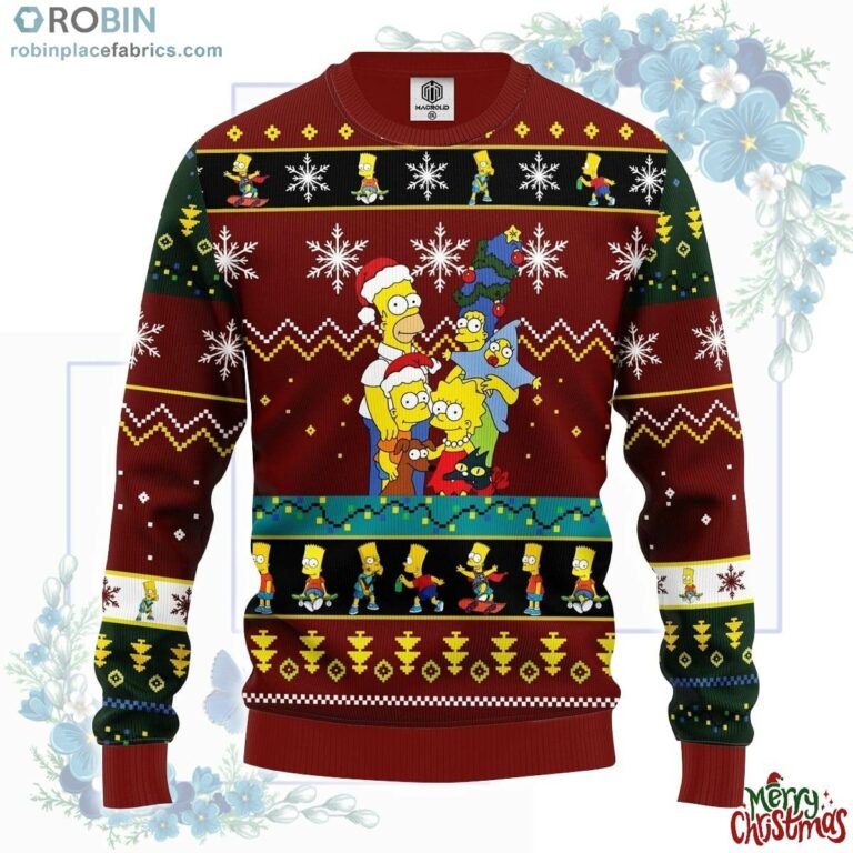 Simpson Family Ugly Christmas Sweater Red Brown 1