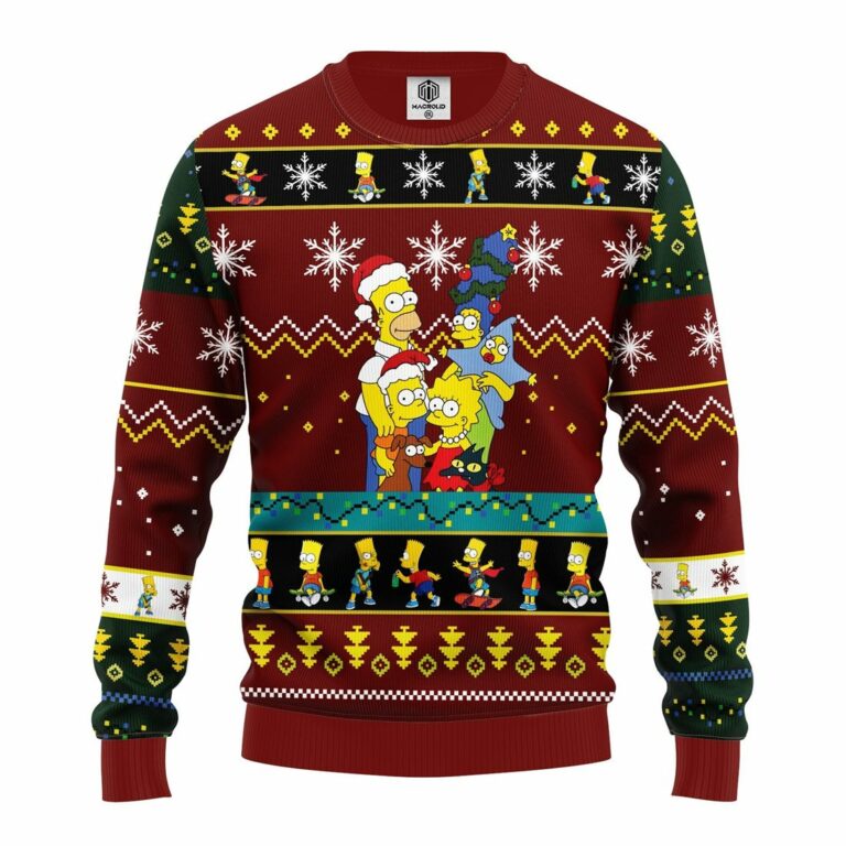 Simpson Family Ugly Christmas Sweatshirt Red Brown