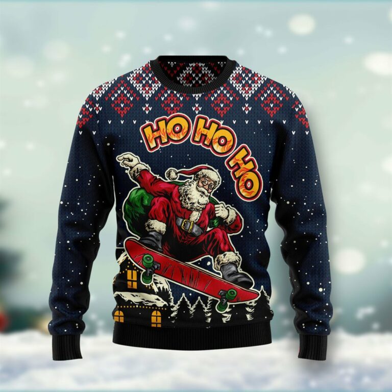 Skater Santa Claus Ho Ho Ho Christmas Ugly Sweatshirt, Sweater