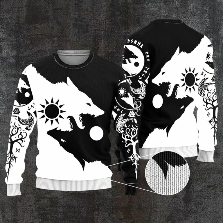Skoll And Hati Viking Wolf Christmas Ugly Sweatshirt, Sweater