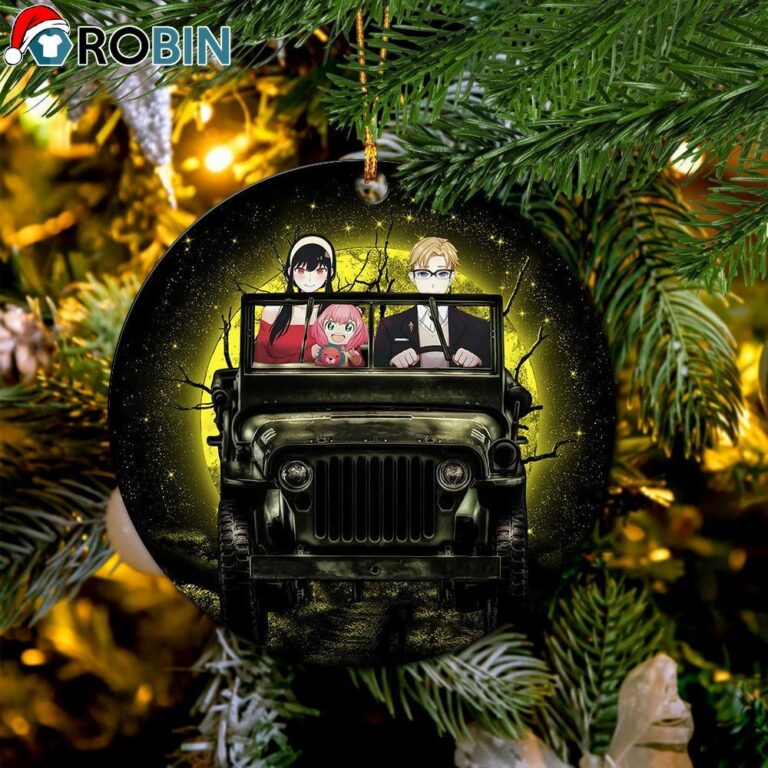 Spy x Family Yor And Anya Ride Jeep Moonlight Halloween Funny Ornament – Christmas Decorations