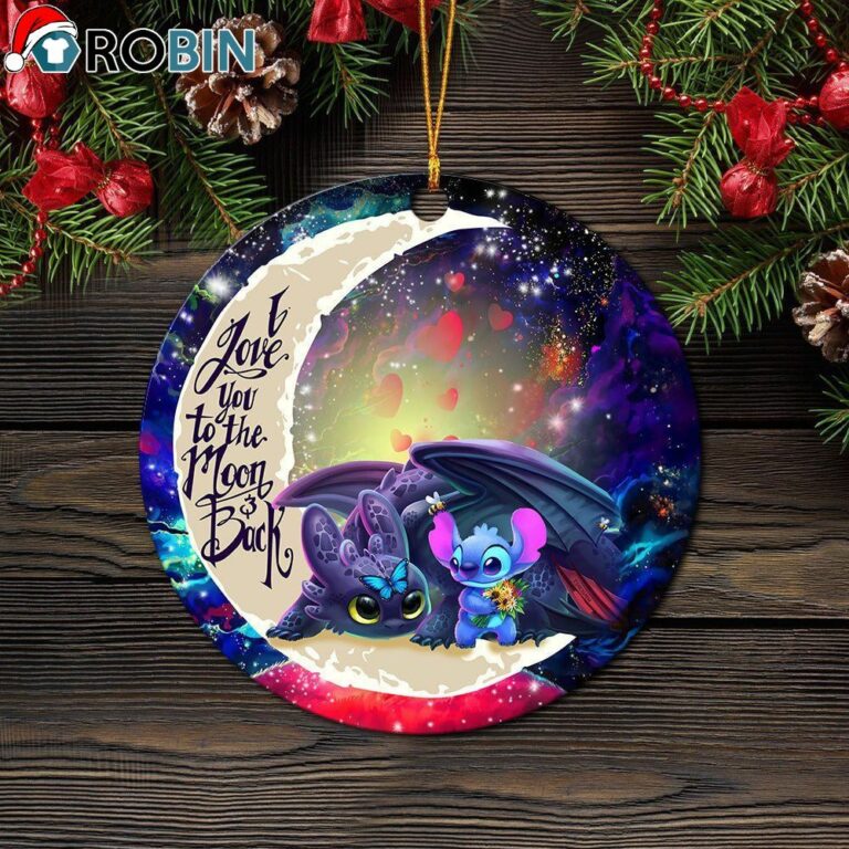 Stitch And Toothless Love You To The Moon Galaxy Christmas Ornament