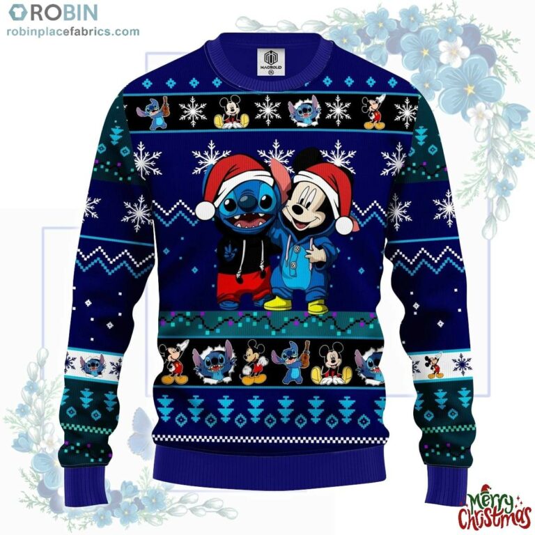 Stitch Mice Ugly Christmas Sweater Blue