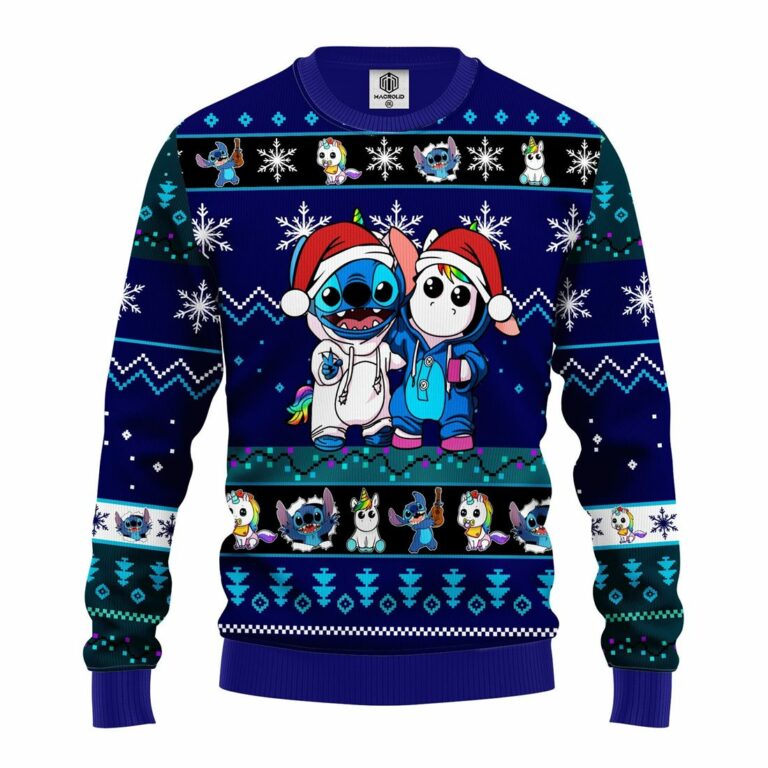 Stitch Unicorn Ugly Christmas Sweatshirt Blue