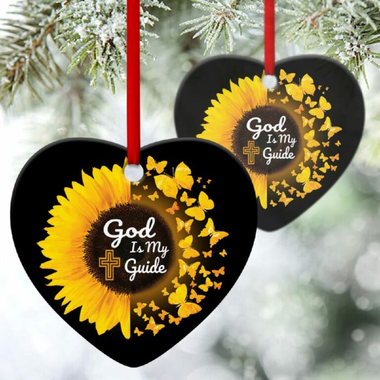 Sunflower And Butterfly Heart Ornament God Is My Guide