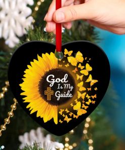 Sunflower And Butterfly Heart Ornament God Is My Guide