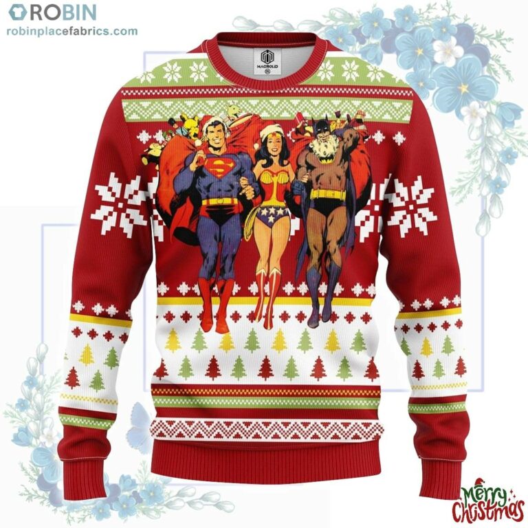 Superman Batman Wonder Woman Ugly Christmas Sweater