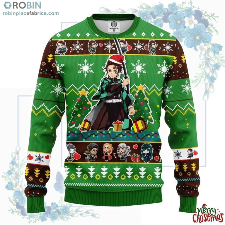 Tanjiro Kamado Demon Slayer Anime Ugly Christmas Sweater Green