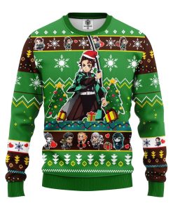 tanjiro kamado demon slayer anime ugly christmas sweatshirt green 1 19jOW