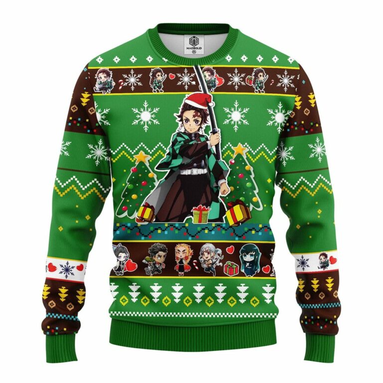 Tanjiro Kamado Demon Slayer Anime Ugly Christmas Sweatshirt Green