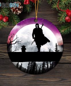 The Mandalorian And Baby Yoda Moon Night Ornament – Christmas Decorations The Mandalorian And Baby Yoda Moon Night Ornament – Christmas Decorations