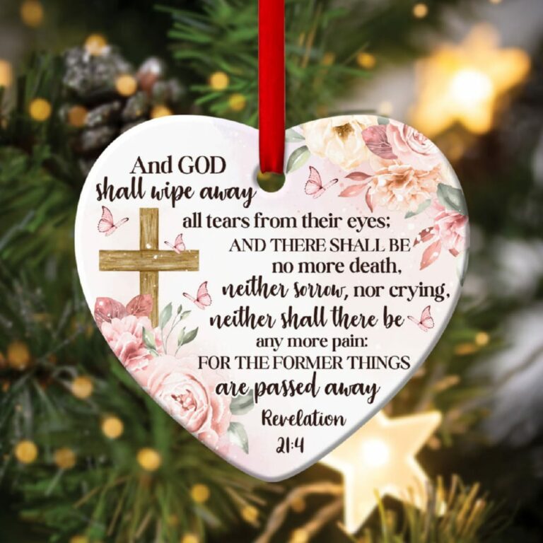 There Shall Be No More Death Flower And Cross Heart Ornament