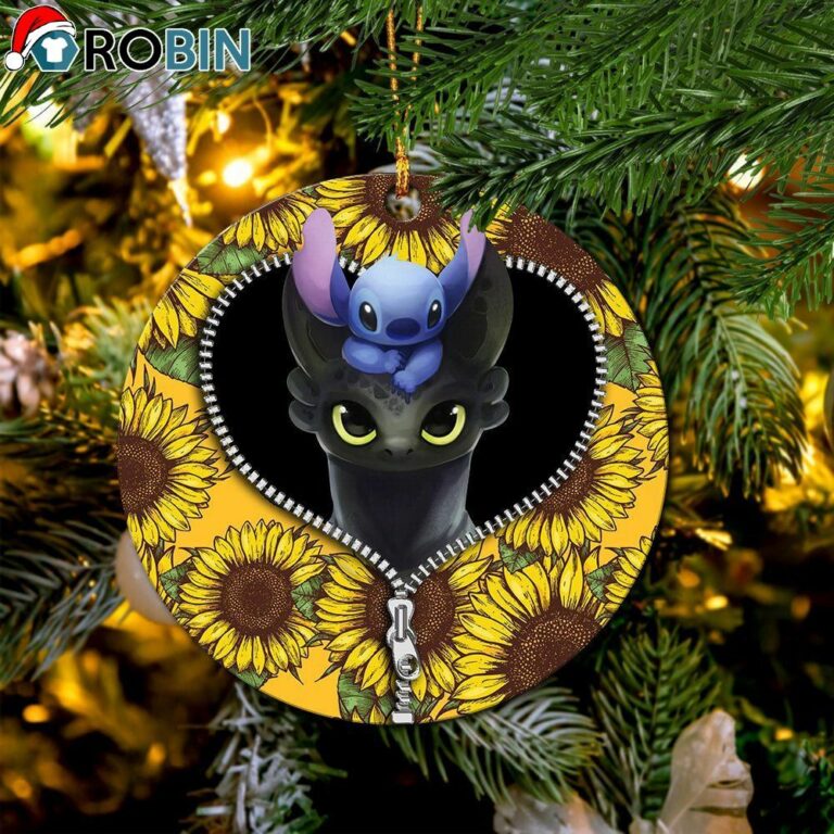 Toothless And Stitch Sunflower Zipper Christmas Ornament