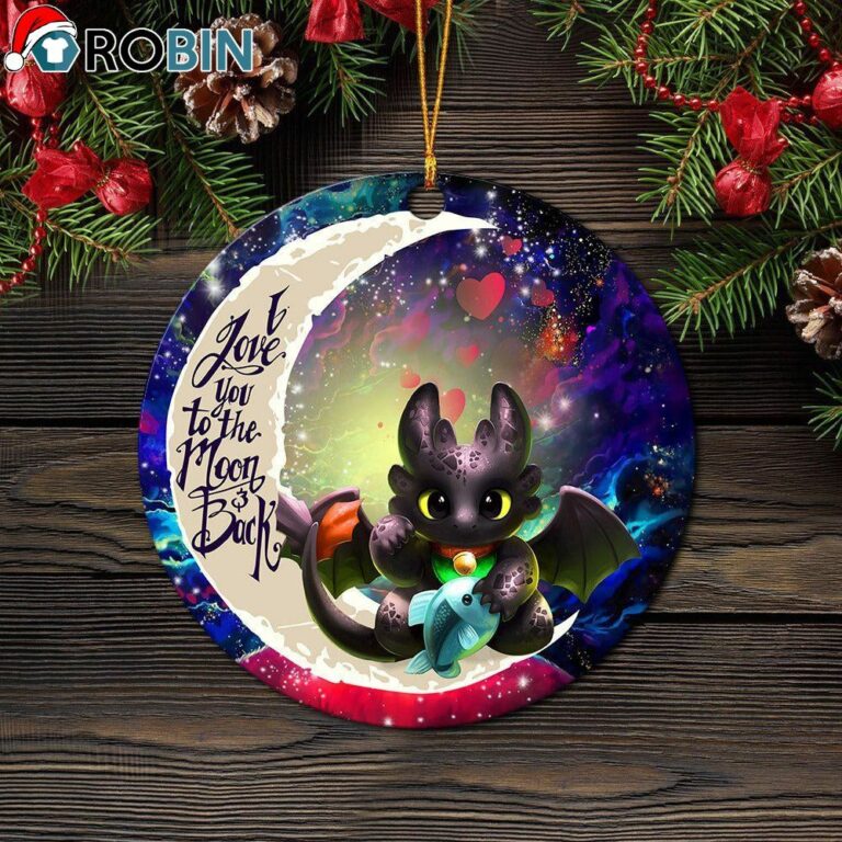 Toothless With Fish Love You To The Moon Galaxy Circle Ornament – Christmas Decorations