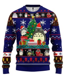 totoro ghibli noel ugly christmas sweater blue 1 njKDj