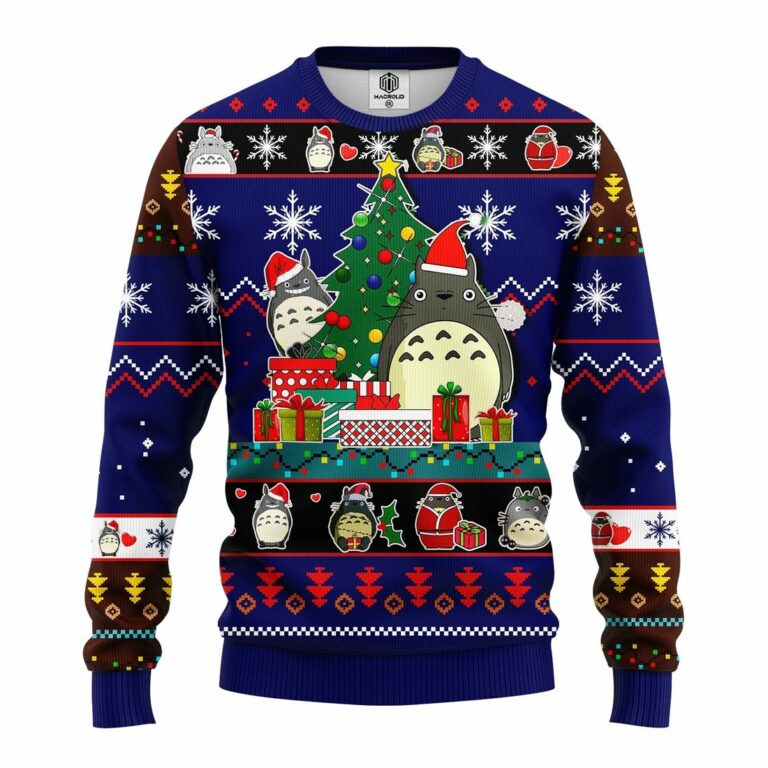 Totoro Ghibli Noel Ugly Christmas Sweater Blue
