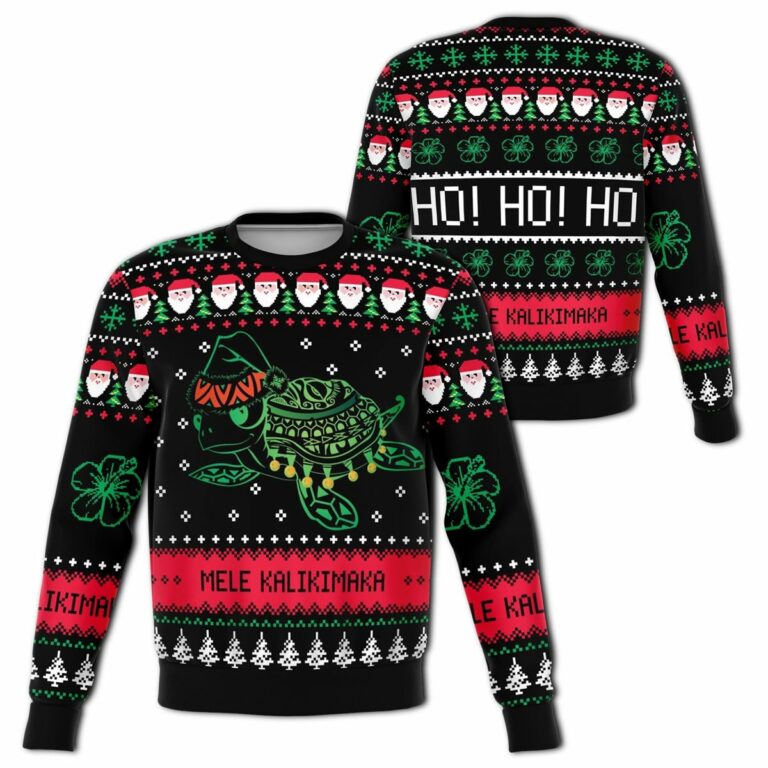 Turtle Santa Hat Ugly Christmas Sweatshirt, Sweater
