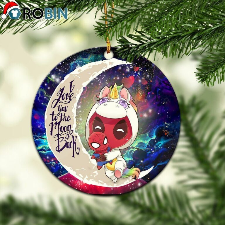 Unicorn Deadpool And Spiderman Avenger Love You To The Moon Galaxy Ornament – Christmas Decorations