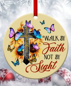 walk by faith sunflower and cross circle ornament 1 OMNs6