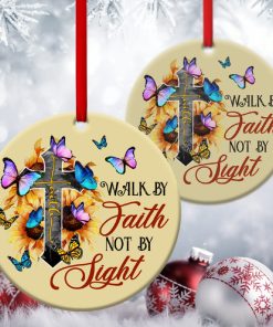 Walk By Faith Sunflower And Cross Circle Ornament Walk By Faith Sunflower And Cross Circle Ornament