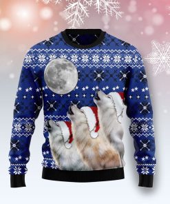 Wolf Howling Moon Christmas Ugly Sweatshirt, Sweater
