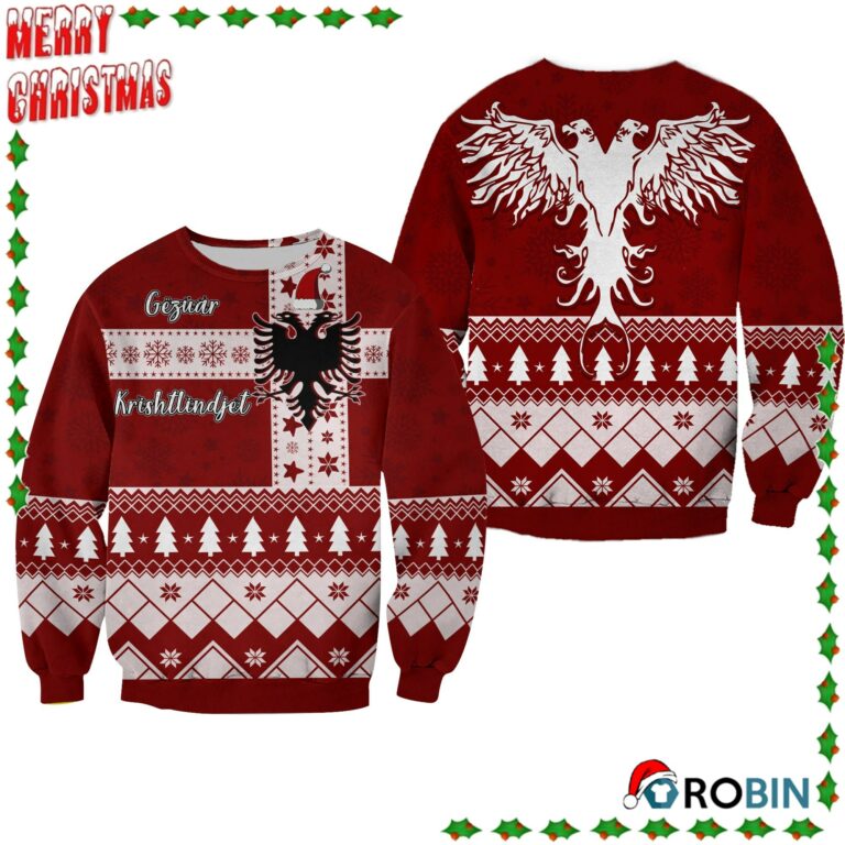 Albanian Eagle Simple Style Christmas Pattern Ugly Sweatshirt, Sweater