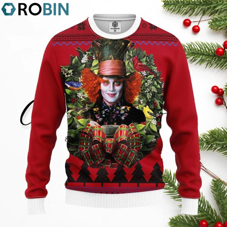 Alice In Wonderland The Mad Hatter Noel Merry Christmas Ugly Christmas Sweater