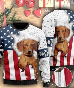 American Flag And Dachshund Dog 3D Print Ugly Christmas Sweater RB4352