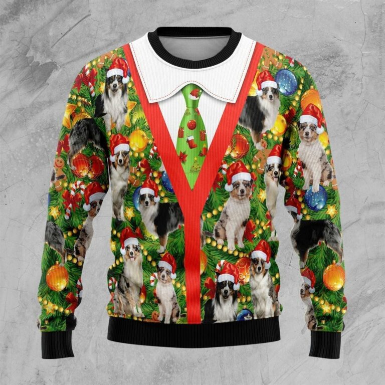 Australian Shepherd Xmas Pine Ugly Sweatshirt, Sweater
