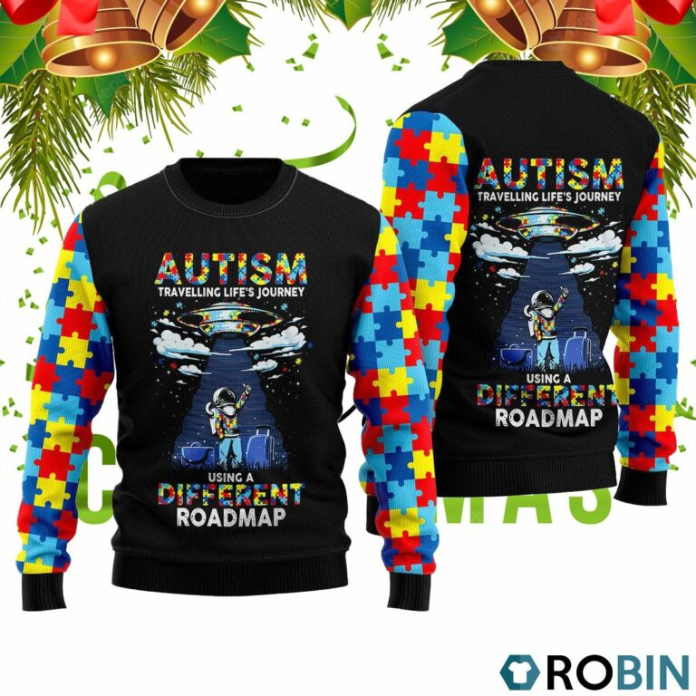 Autism RBing A Different Roadmap 3D Print Ugly Christmas Sweater RB2037