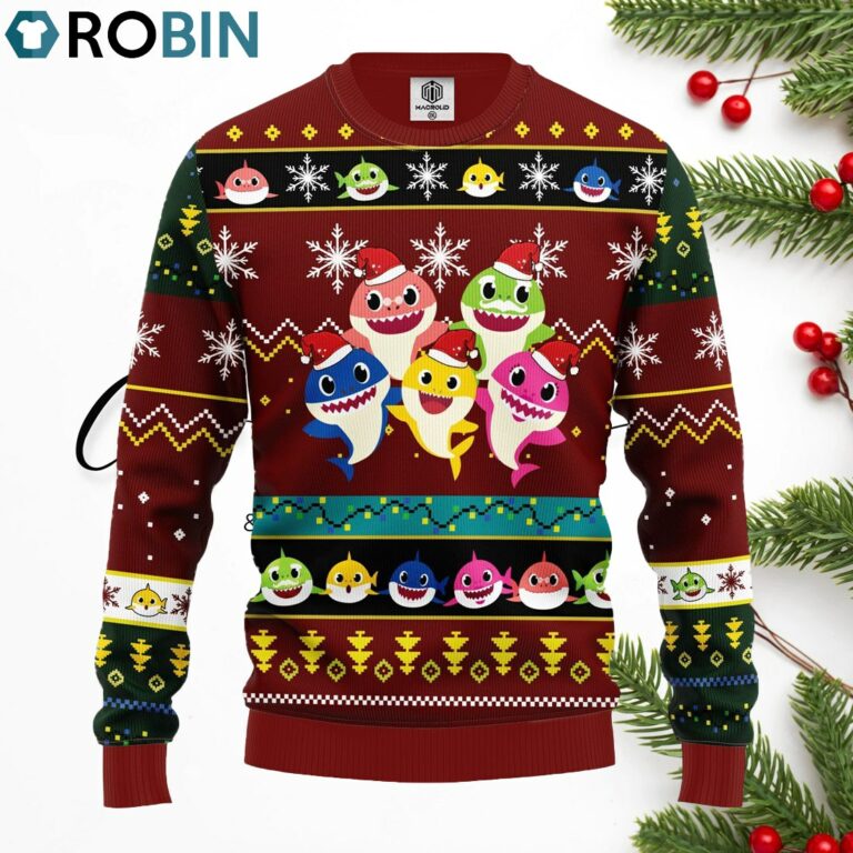 Baby Shark Ugly Christmas Sweater Red Brown