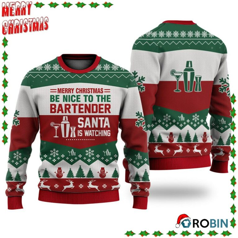Bartender All Merry Christmas Be Nice Ugly Sweatshirt, Sweater