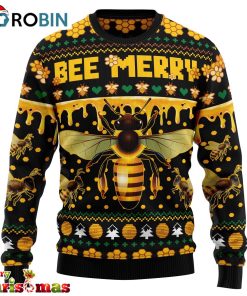 bee merry christmas unisex crewneck sweater ugly christmas sweater 1 fwicbm