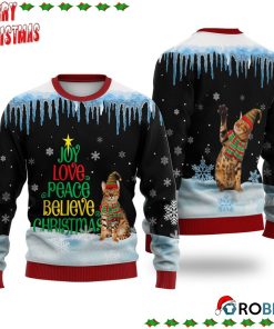 Bengal Cat Joy Love Peace Believe Christmas Ugly Sweatshirt, Sweater