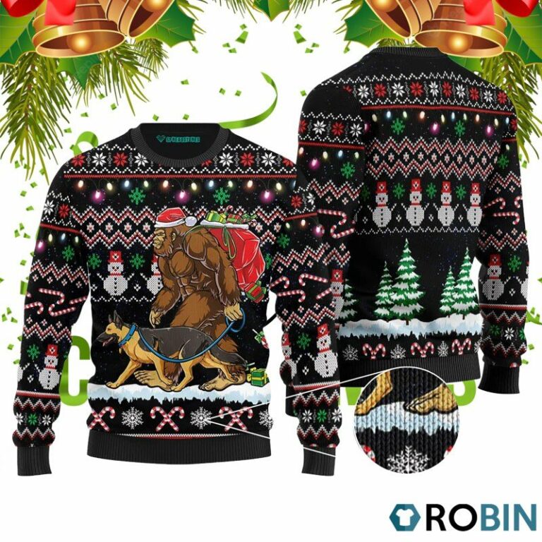 Big Foot And Dog Walking 3D Print Ugly Christmas Sweater RB3449