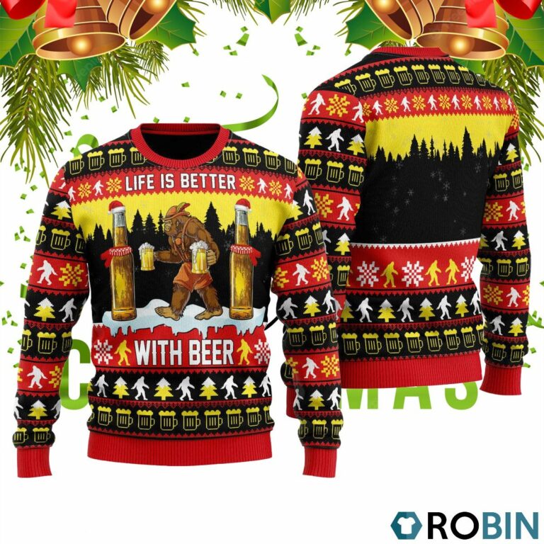 Bigfoot Christmas Is Better With Beer Ugly Christmas Sweater RB4502