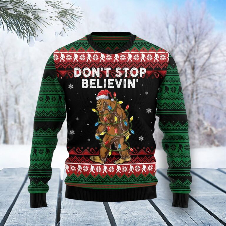 Bigfoot Dont Stop Believing Christmas Ugly Sweatshirt, Sweater