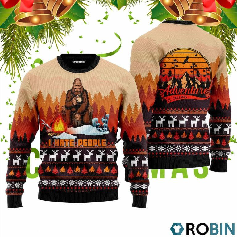 Bigfoot I Hate People Camping 3D Print Ugly Christmas Sweater RB4322