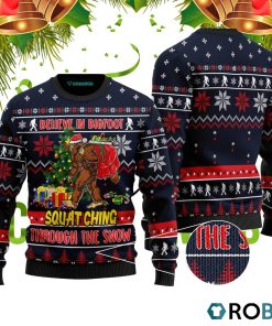 Bigfoot Squats Ching Ugly Christmas Sweater RB3438