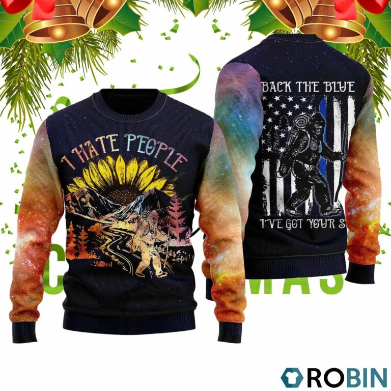 Bigfoot Sunflower I Hate People Camping Ugly Christmas Sweater RB2423