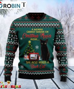 Black Cat Christmas Movie Ugly Christmas Sweater – Best Xmas Gift
