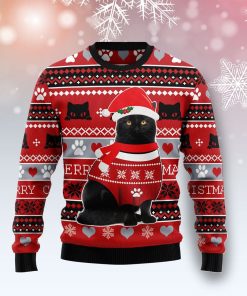 Black Cat Christmas Pattern Christmas Ugly Sweatshirt, Sweater