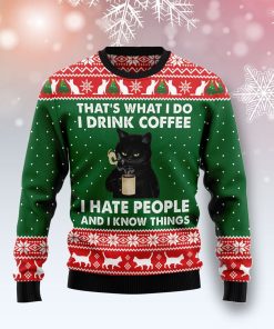Black Cat Drink Coffee Christmas Ugly Sweatshirt, Sweater