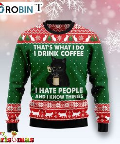 Black Cat Drink Coffee Ugly Christmas Sweater – Best Xmas Gift