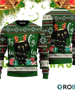 Black Cat Falalala 3D Print Ugly Christmas Sweater RB4324